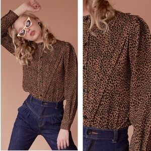 Sugarhigh Lovestoned Tears For Fears Button Up Blouse Leopard Print Stretch XS